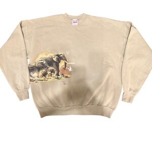Vintage 90s Hanes Wild Cotton Brian Kalt Elephant Sweatshirt Houston Zoo Tan XXL